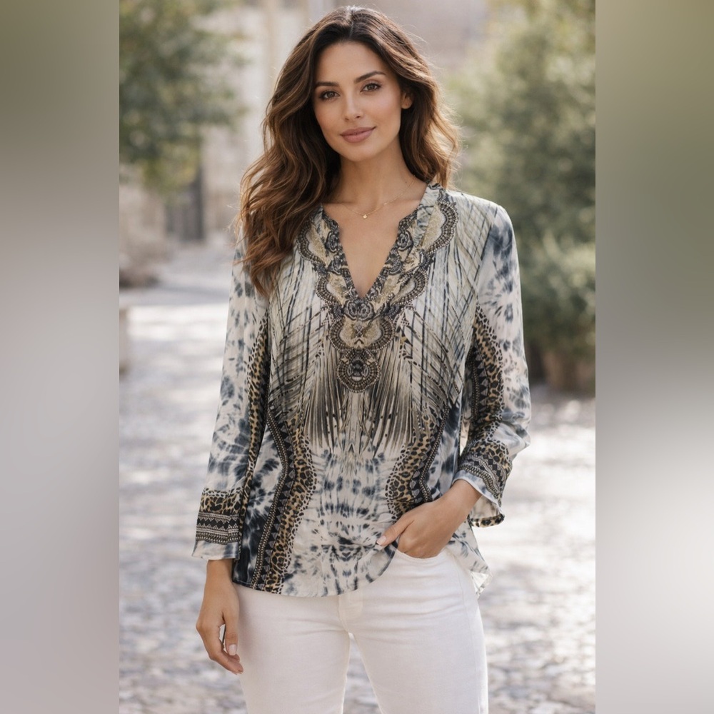 Hale Bob Women's 💯 silk Patterned Blouse/tunic Sz:M